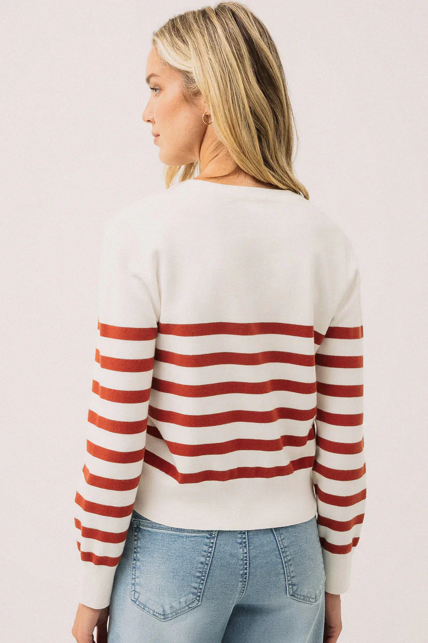 Le cardigan rayé blanc et rouille - Image 3