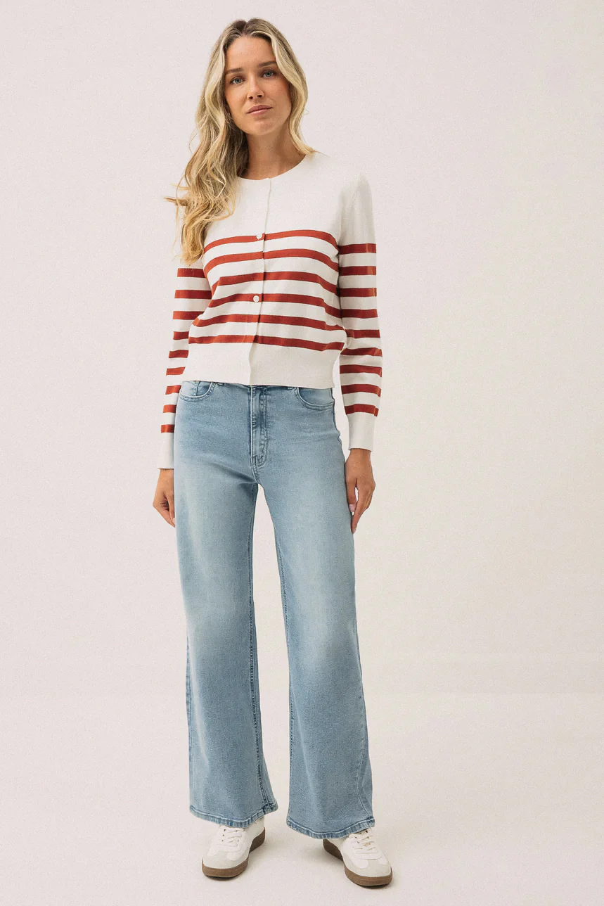 Le cardigan rayé blanc et rouille - Image 4