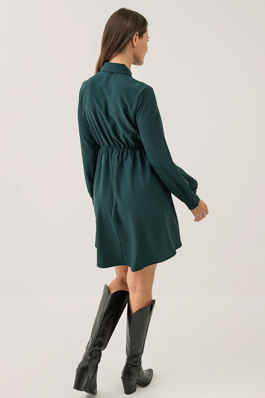 La robe vert foncé taille élastique - Image 4