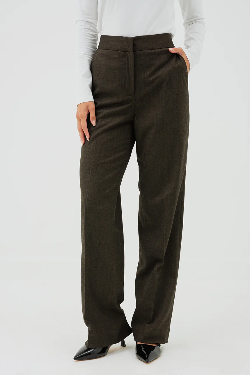 Le pantalon droit jambe large brun chiné - Image 2
