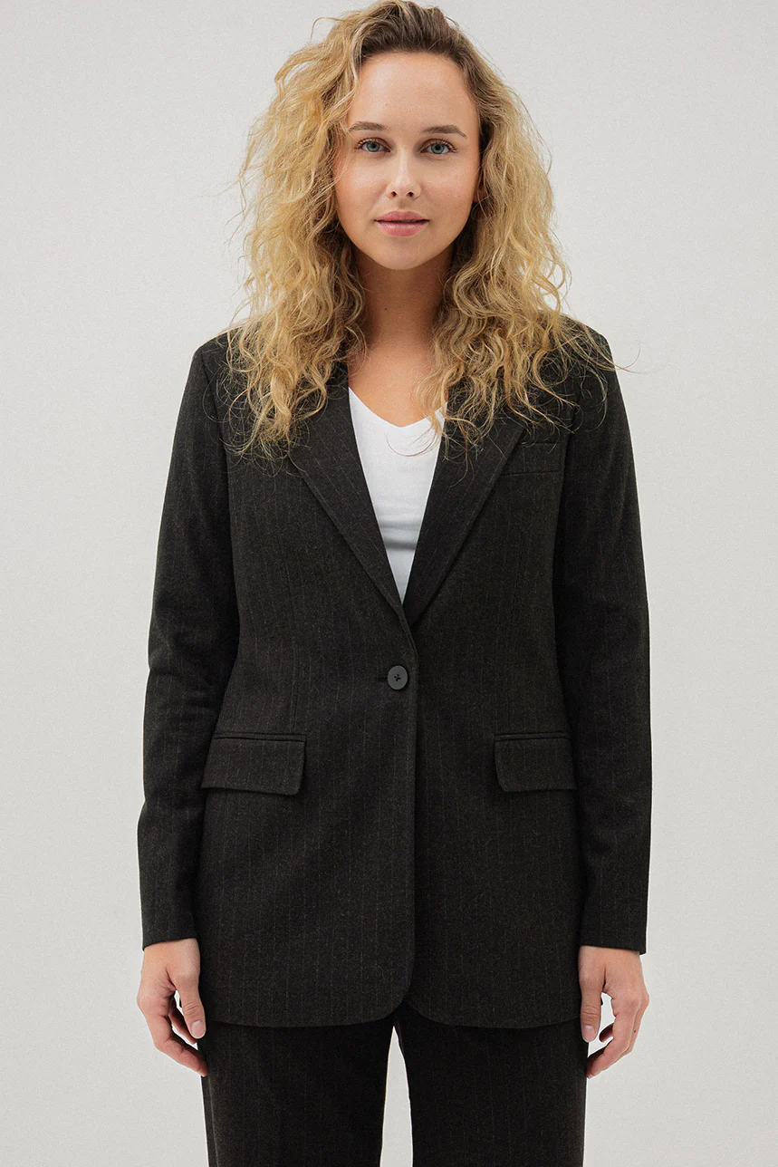 Le blazer uni ample noir ligné - Image 2