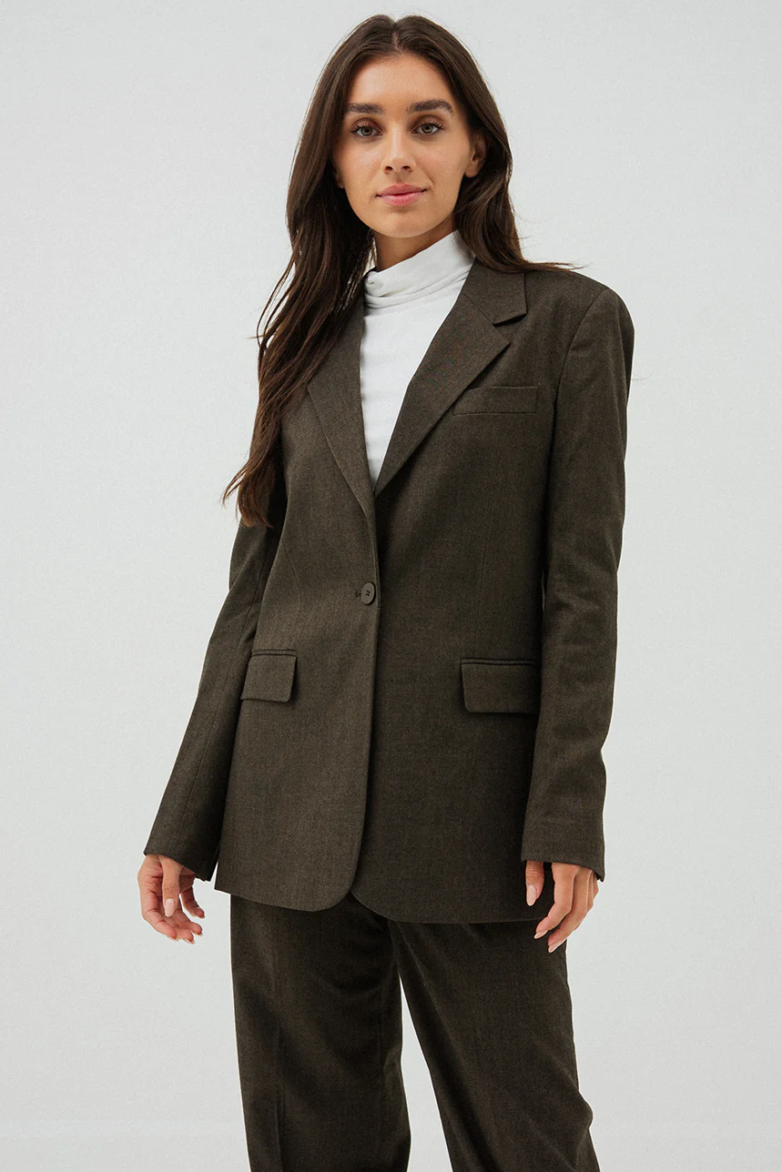 Le blazer uni ample brun chiné - Image 2