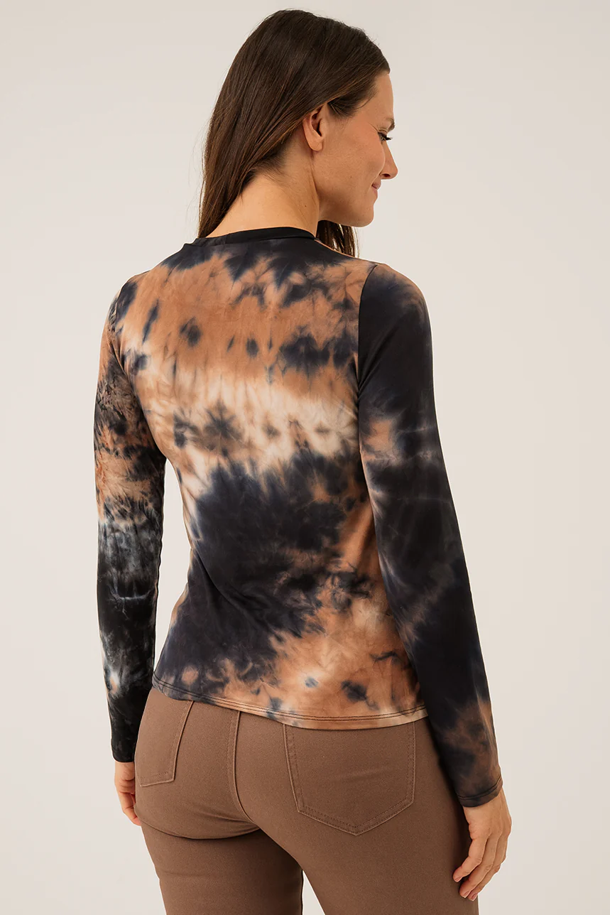 Le t-shirt manches longues Tie-dye marine et brun - Image 3