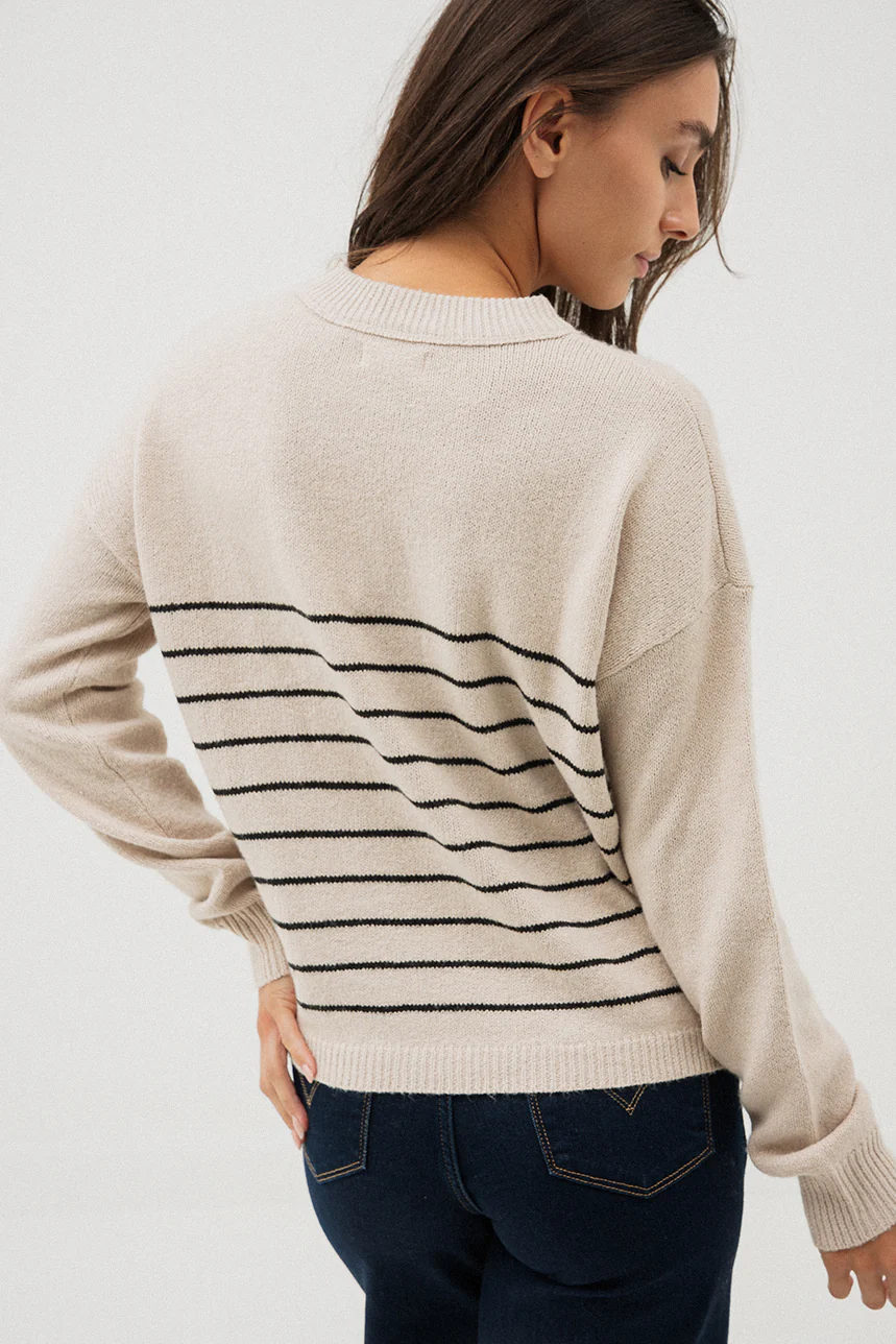 Le chandail rayé beige et noir - Image 3