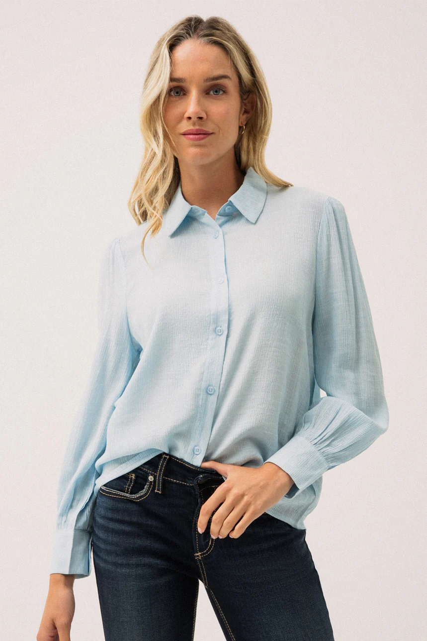 La chemise effet plissée bleu