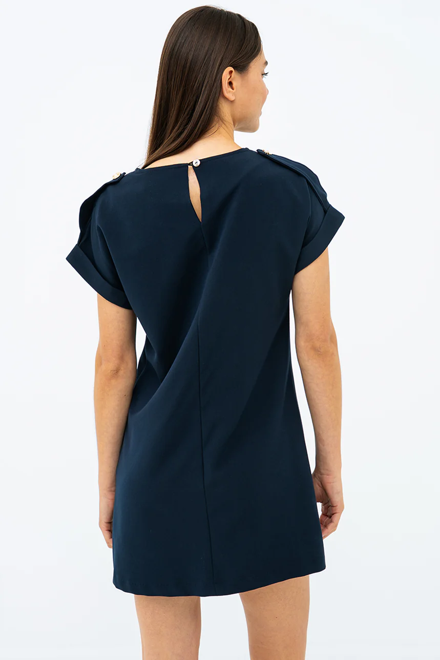 La robe unie à manches courtes avec bouton aux épaules - Image 4