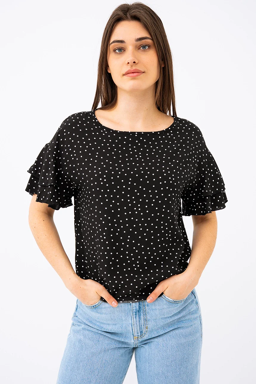 La blouse à pois col bateau