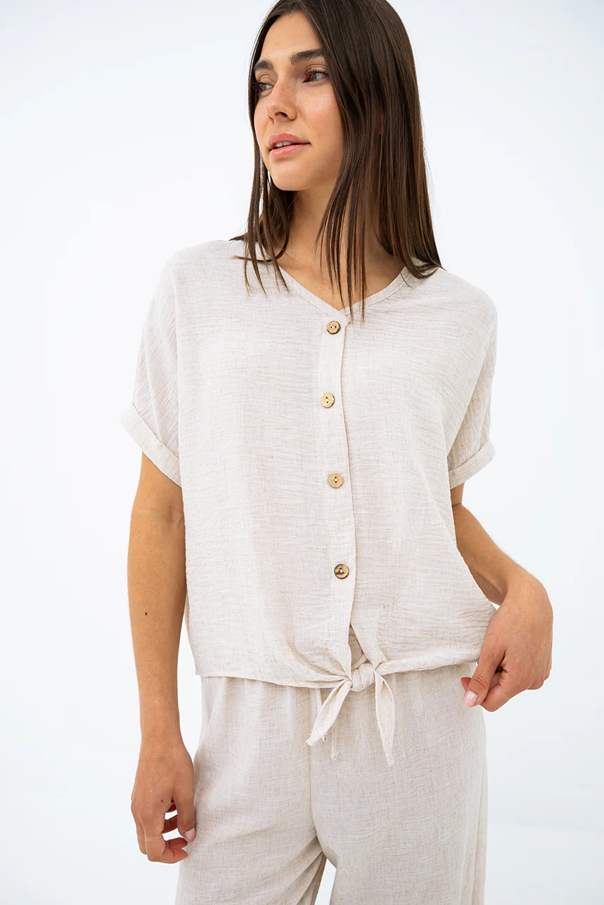 La blouse ample aspect lin à nouer - Image 2