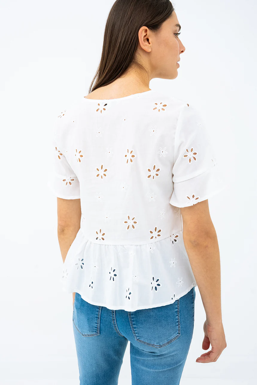La blouse broderie de fleur ajourée - Image 3