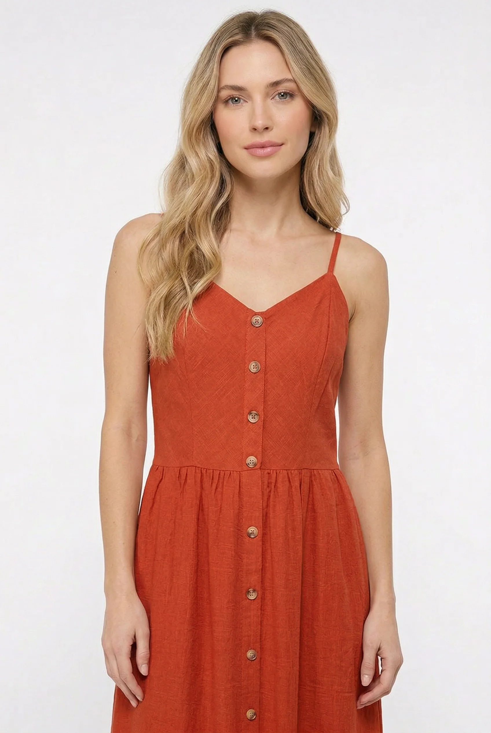 Robe midi effet lin à bretelles - Image 2