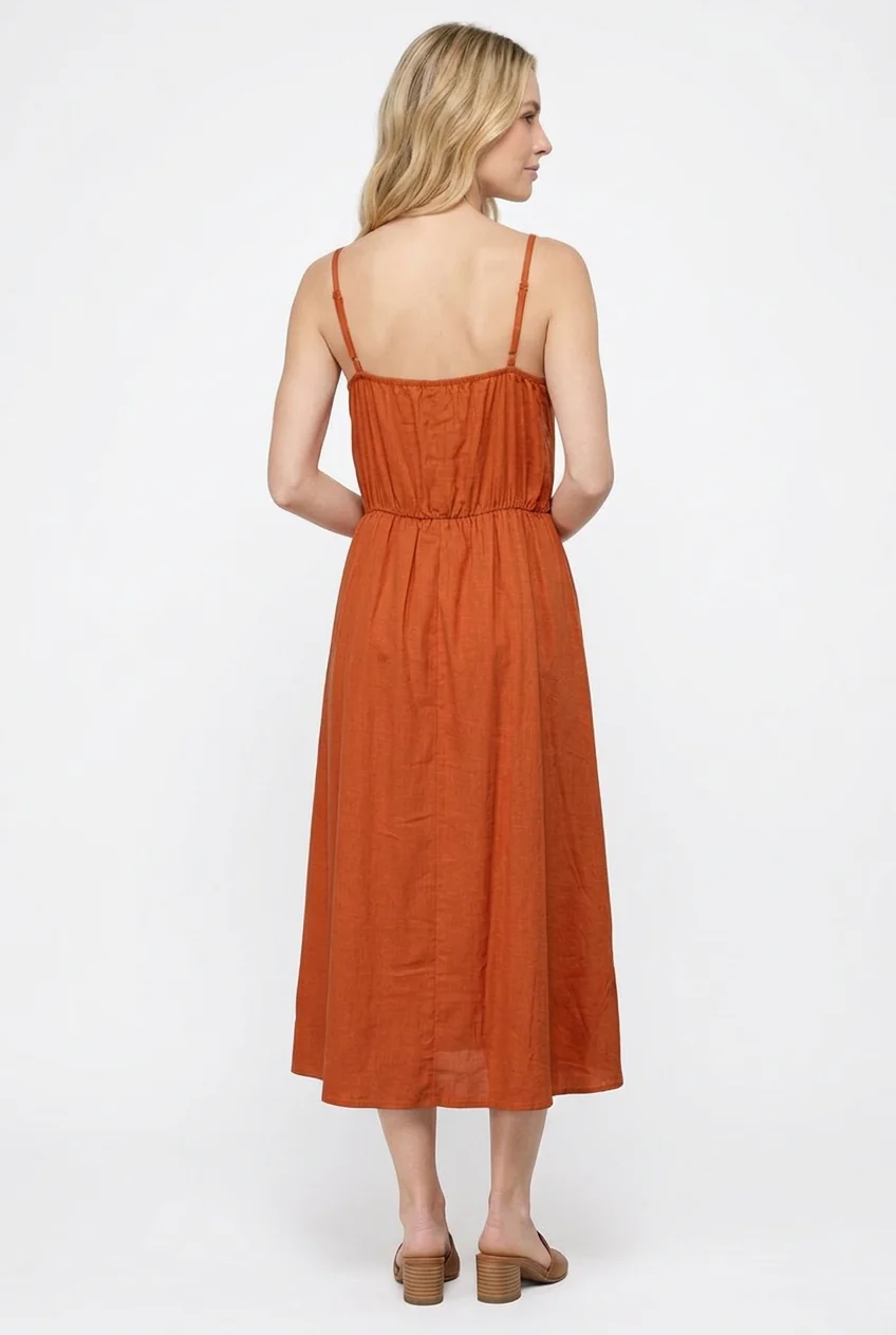 Robe midi effet lin à bretelles - Image 3