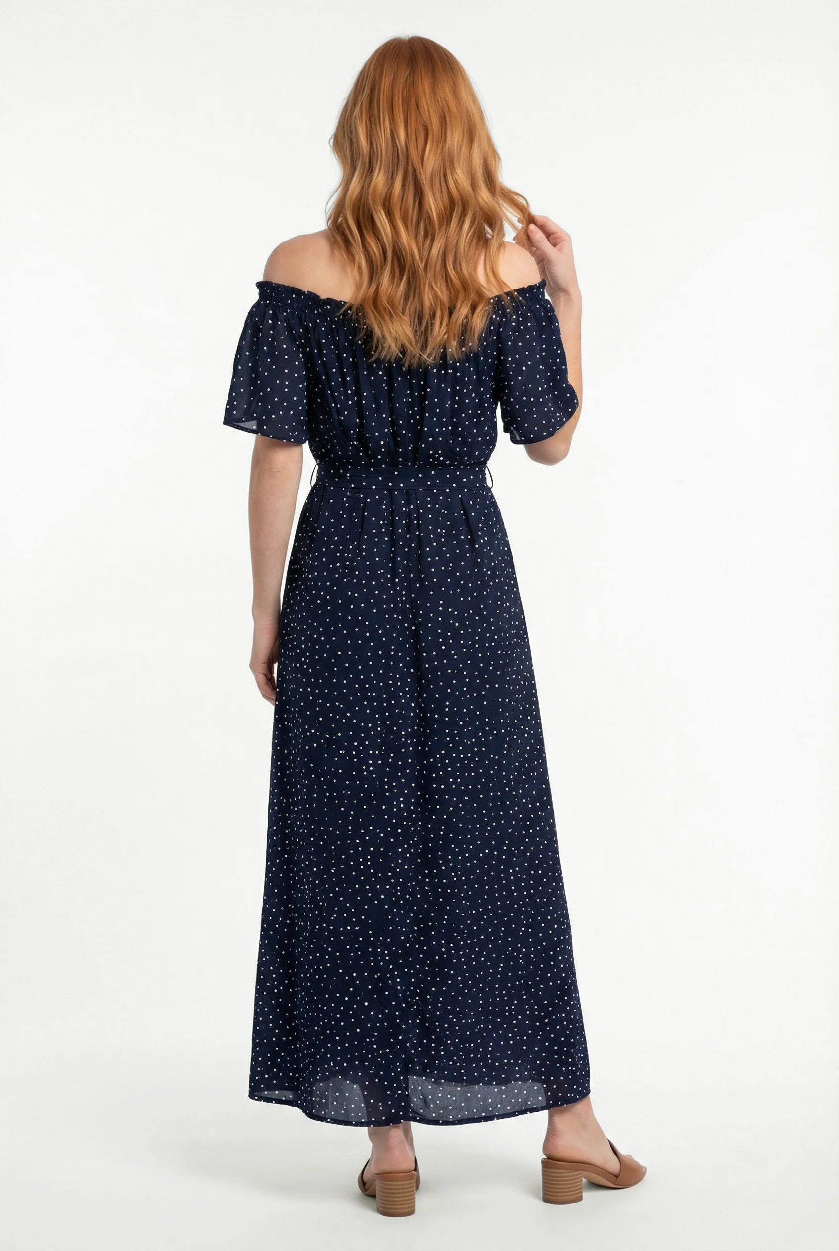 Robe longue à pois épaules dénudées - Image 2