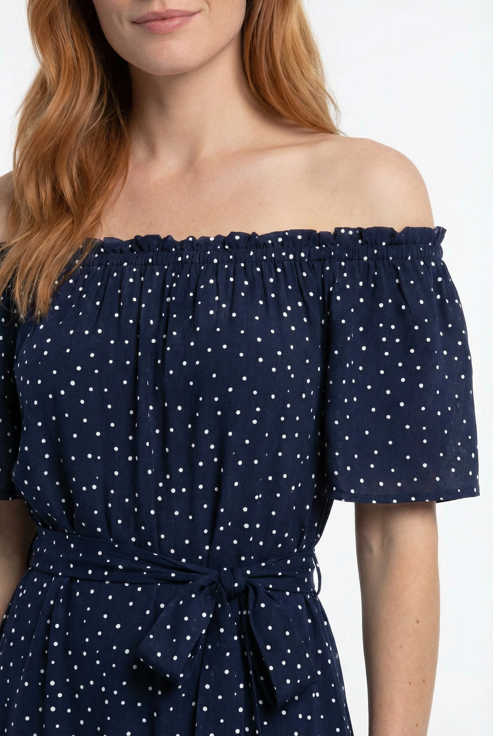Robe longue à pois épaules dénudées - Image 3