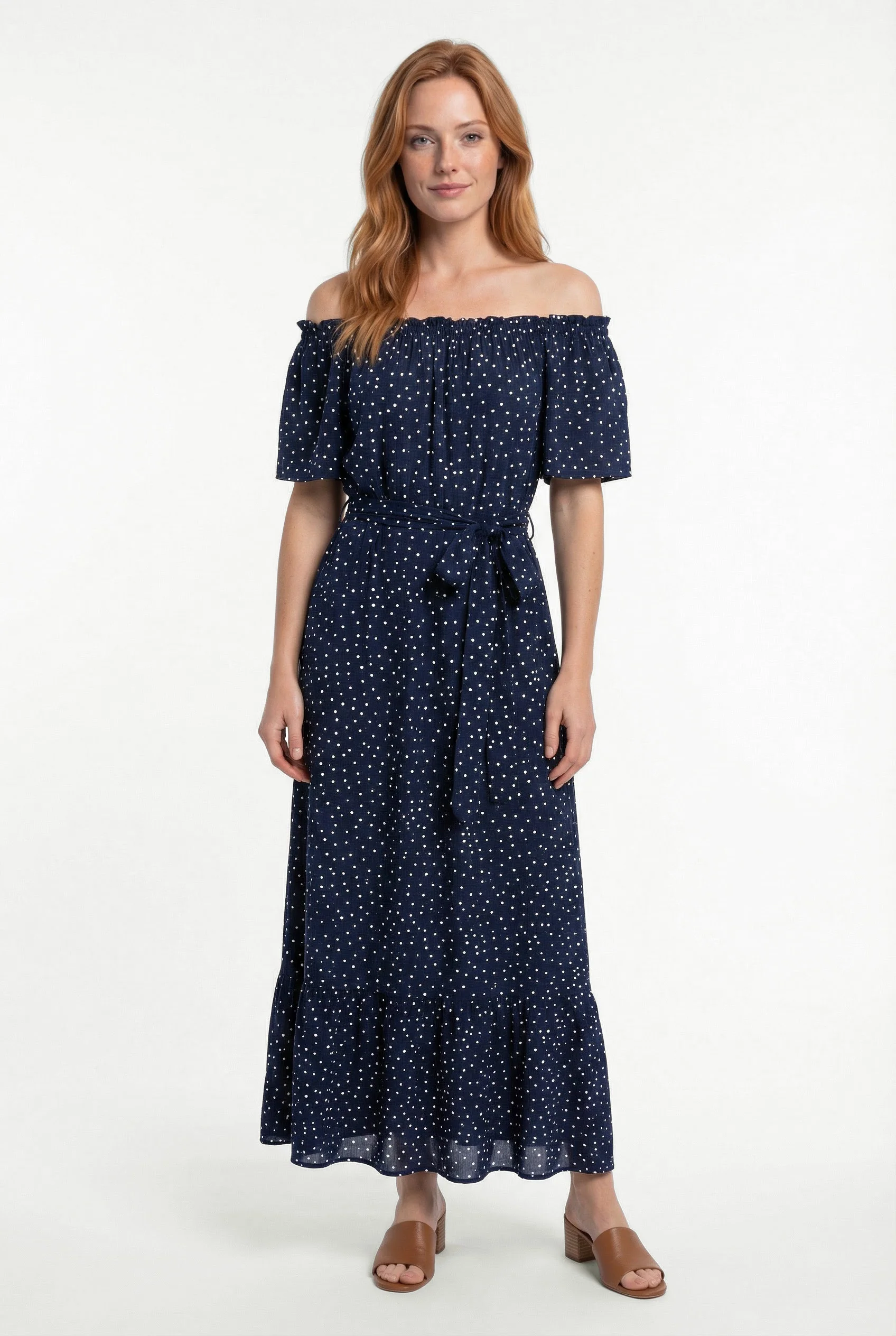 Robe longue à pois épaules dénudées - Image 4