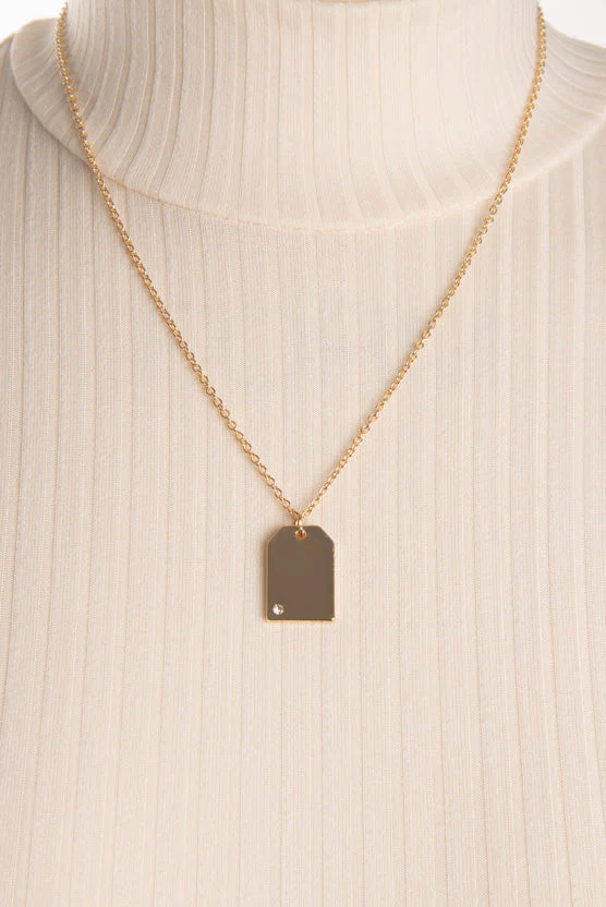 Collier chaîne plaque avec pierre scintillante | 2 couleurs