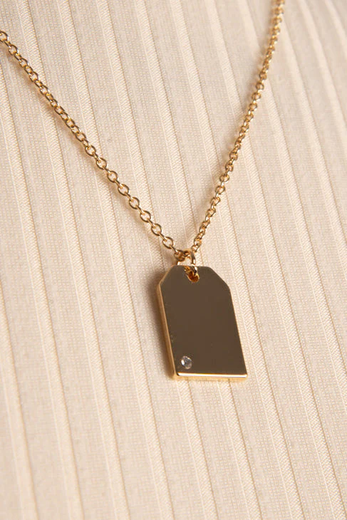 Collier chaîne plaque avec pierre scintillante | 2 couleurs - Image 2