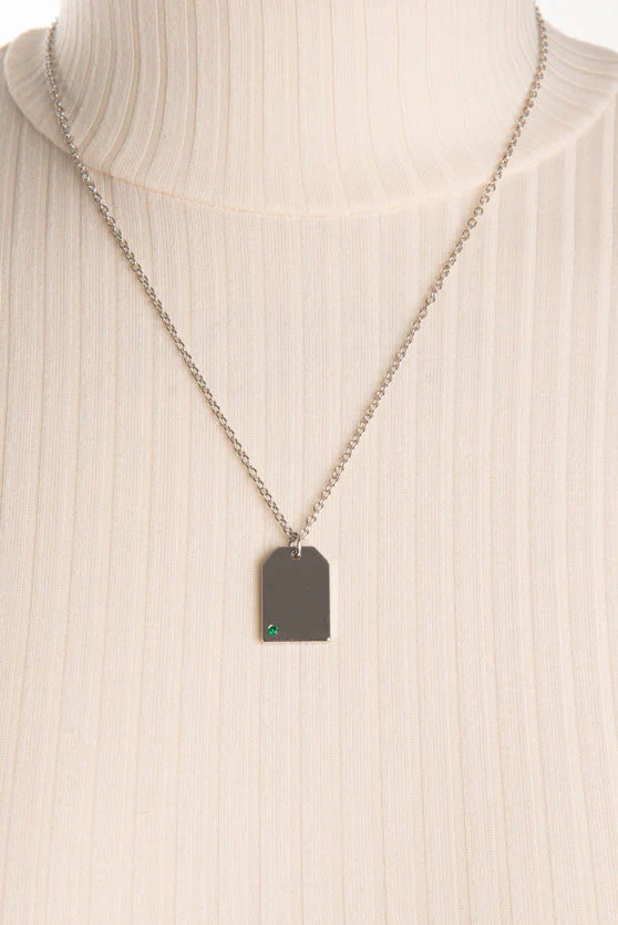 Collier chaîne plaque avec pierre scintillante | 2 couleurs - Image 3