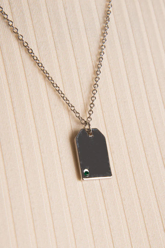 Collier chaîne plaque avec pierre scintillante | 2 couleurs - Image 4