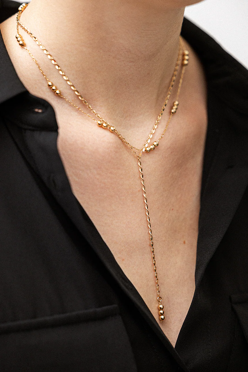 Le collier or deux chaînes et billes - Image 2