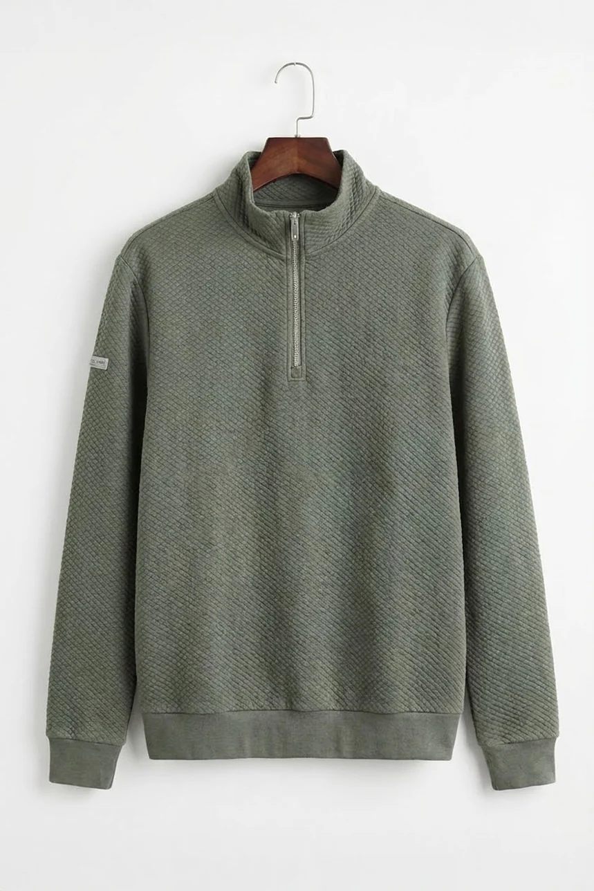 Le chandail demi-zip en matière texturée losange - Image 5