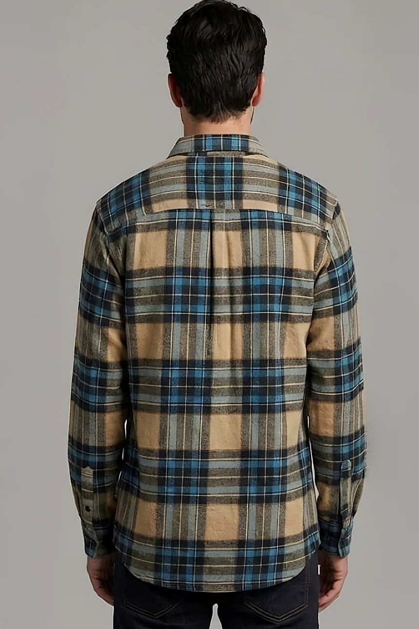La chemise en flanelle à carreaux beige et bleu - Image 2