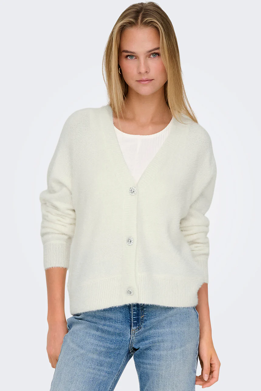 Le cardigan en tricot pelucheux avec boutons en bijou - Image 2