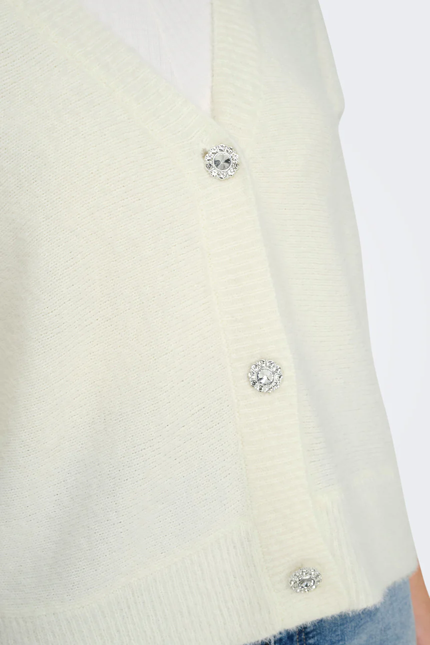 Le cardigan en tricot pelucheux avec boutons en bijou - Image 3