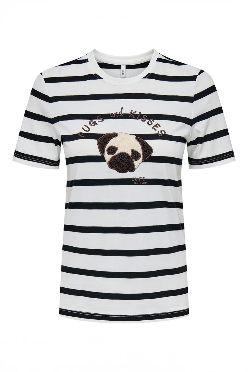 Le t-shirt rayé blanc et noir avec broderie de chien - Image 5