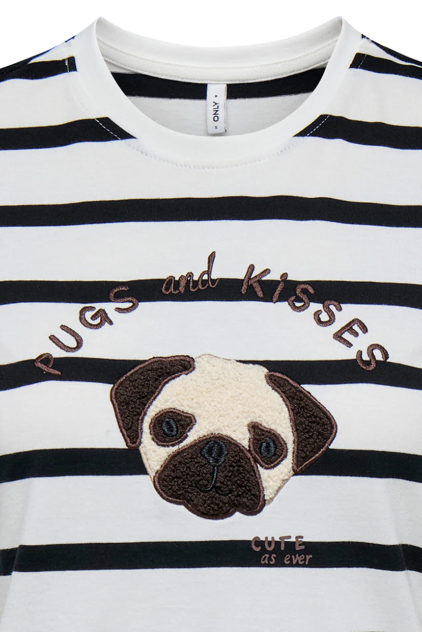 Le t-shirt rayé blanc et noir avec broderie de chien - Image 6