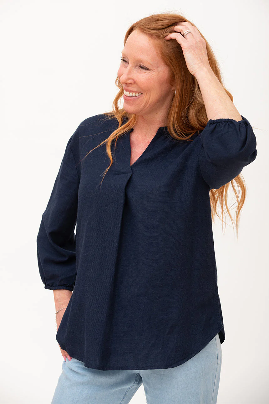 Blouse unie touche de lin | 3 couleurs - Image 3