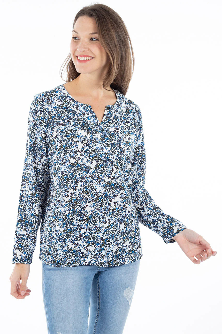 Blouse fleurie col fente | Fransa | 2 couleurs