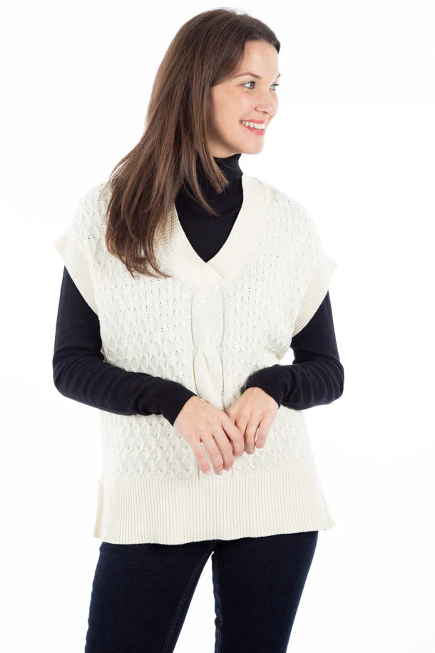 Chandail en tricot texturé sans manches avec ceinture | Fransa | 3 couleurs - Image 3