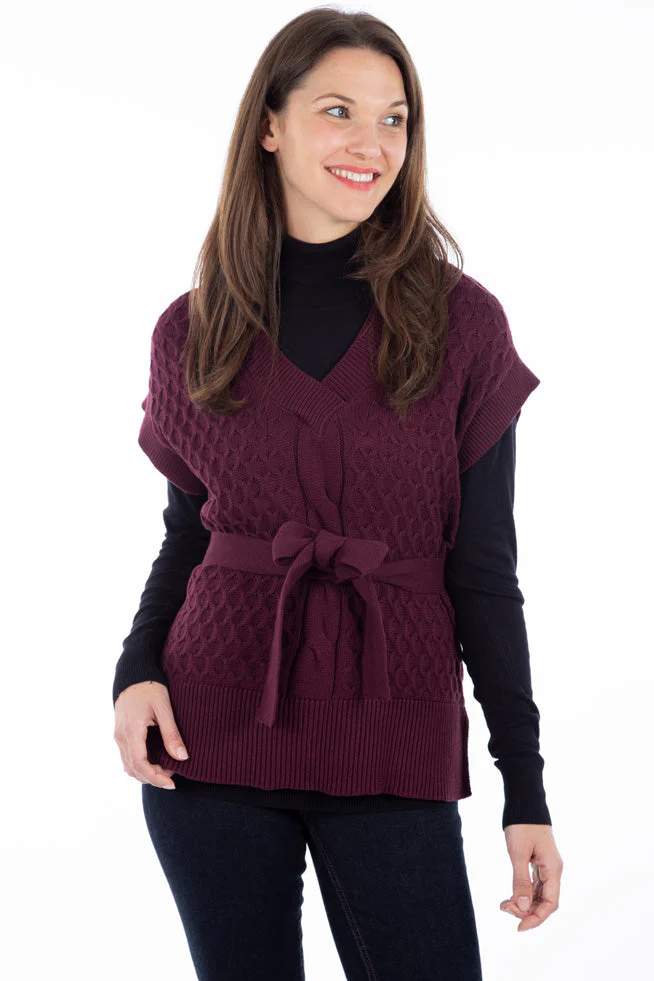Chandail en tricot texturé sans manches avec ceinture | Fransa | 3 couleurs - Image 5