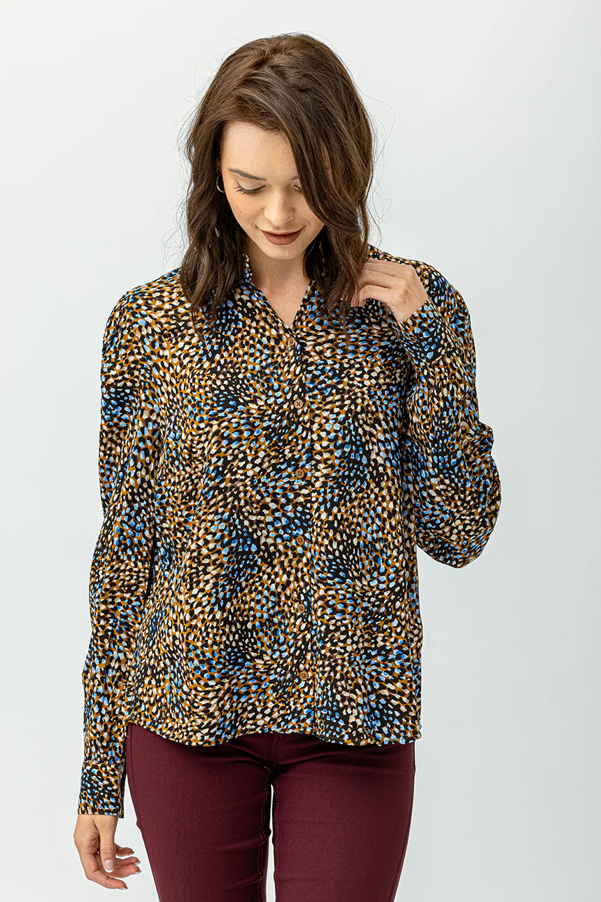 La blouse manches bouffantes imprimé abstrait