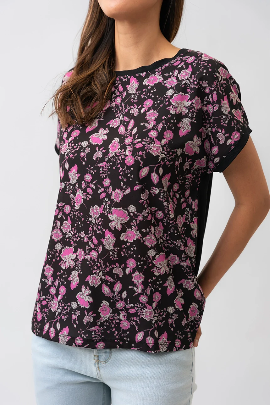 Le t-shirt bi-matière imprimé floral - Image 3