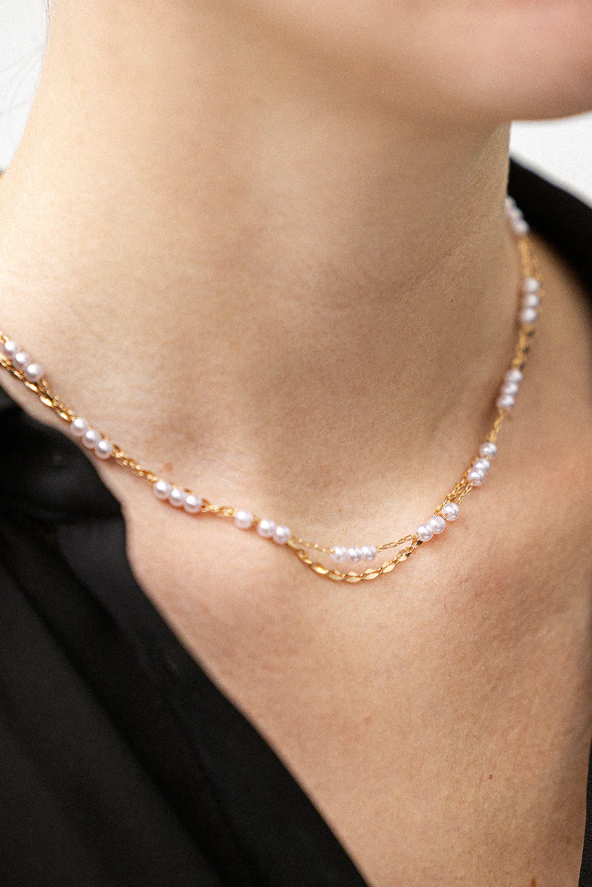 Collier deux chaînes et perles - Image 3