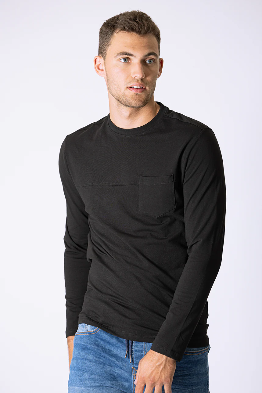 Le t-shirt manches longues uni avec poche - Image 3