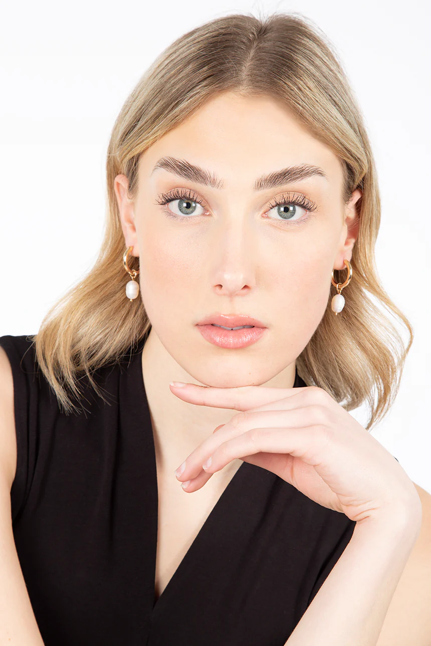 Boucles d’oreilles anneaux avec perle | 2 couleurs - Image 3