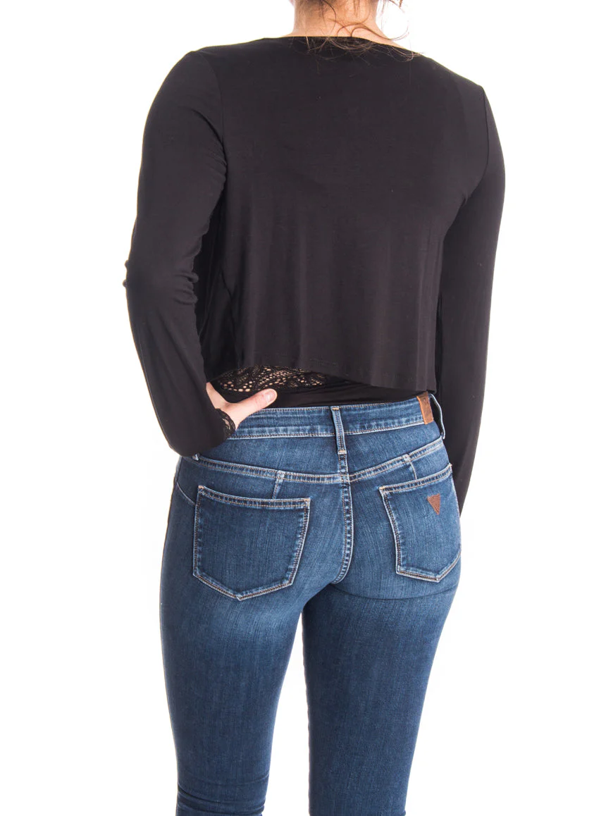 Cardigan court avec dentelle aux manches - Image 3