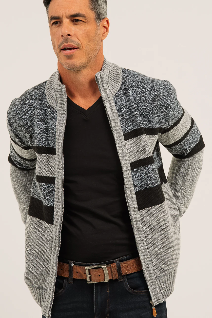 Le cardigan en tricot rayé doublé en flanelle - Image 2
