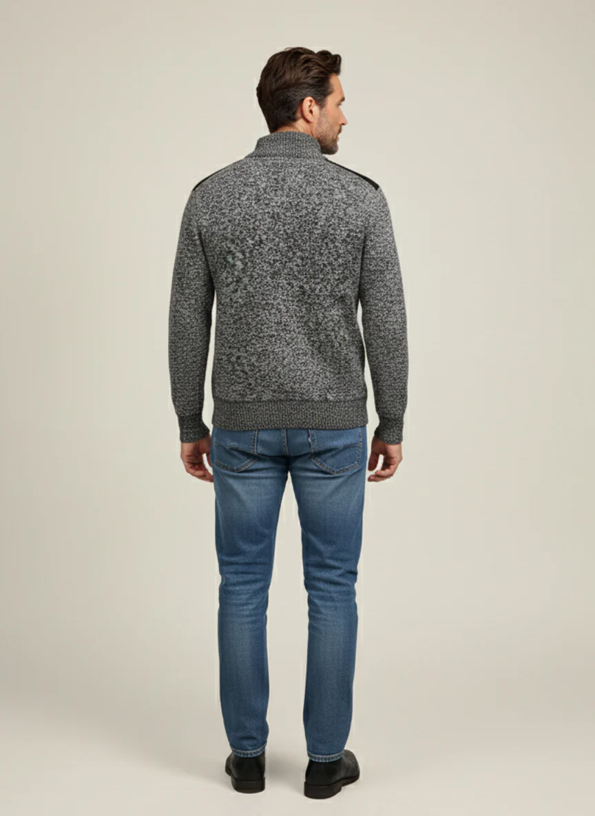 Le chandail en tricot chiné gris et noir avec fermeture éclair au col - Image 3