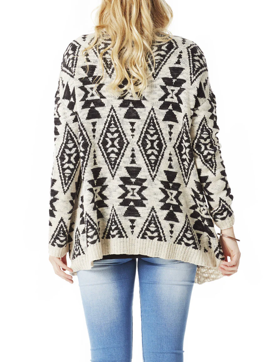 Cardigan avec 2 poches à l’avant, motifs aztèques - Image 3