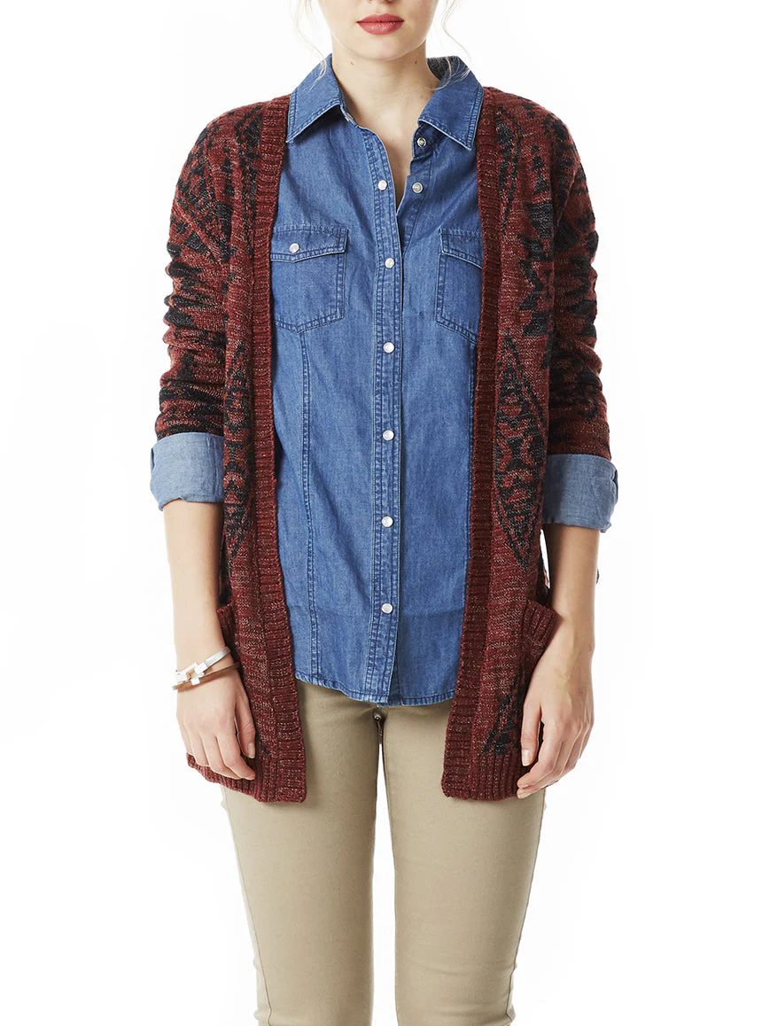 Cardigan avec 2 poches à l’avant, motifs aztèques - Image 4