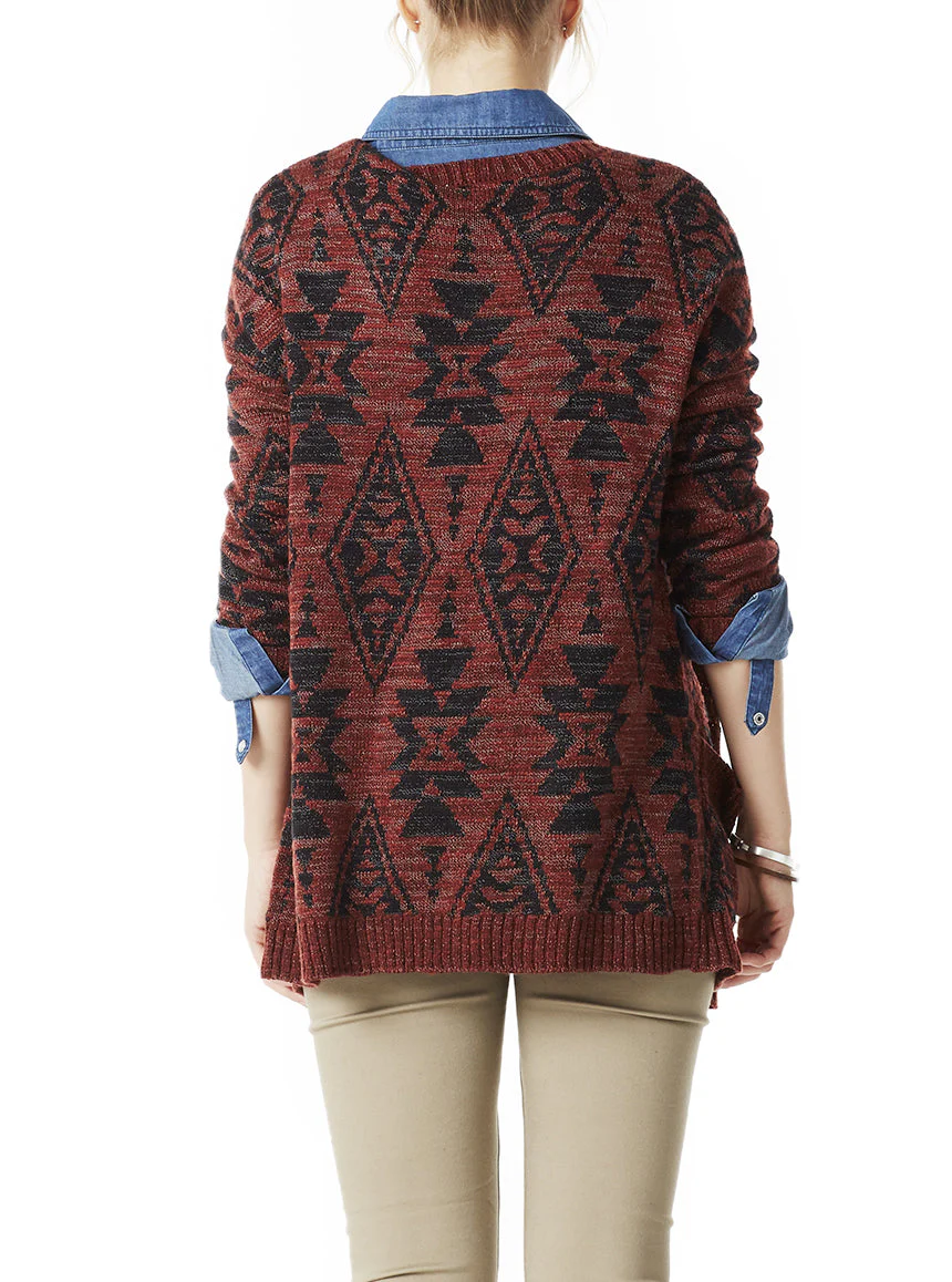 Cardigan avec 2 poches à l’avant, motifs aztèques - Image 6