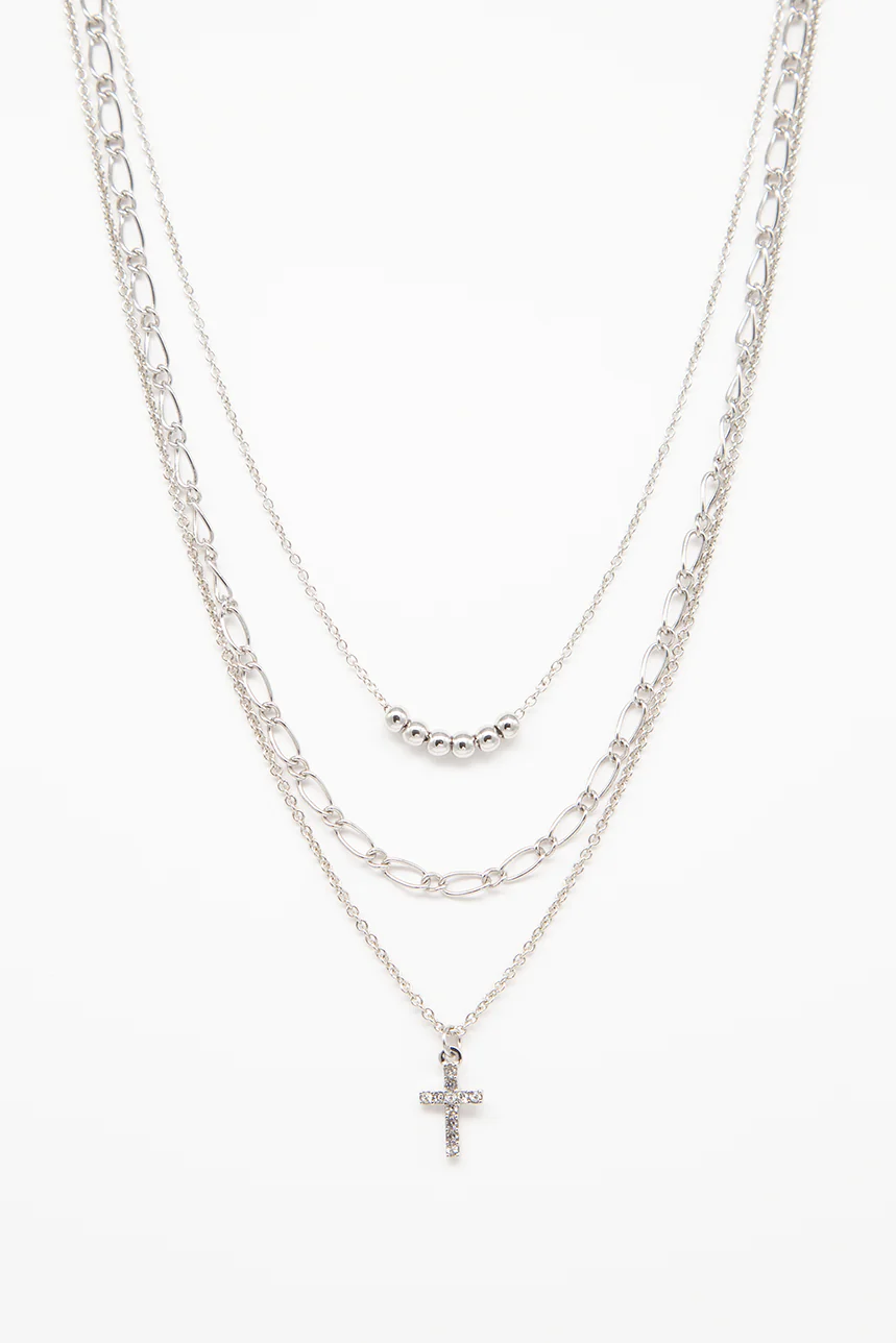 Collier multi chaînes et croix | 2 couleurs